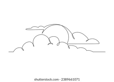 One continuous line drawing of Sky clouds white. Clouds concept. Doodle vector illustration in simple linear style.