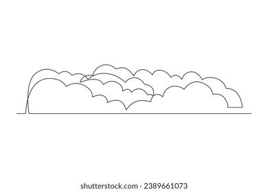 One continuous line drawing of Sky clouds white. Clouds concept. Doodle vector illustration in simple linear style.