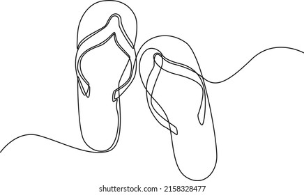 One continuous line drawing slippers for beach  summer party  Single line draw design graphic illustration 