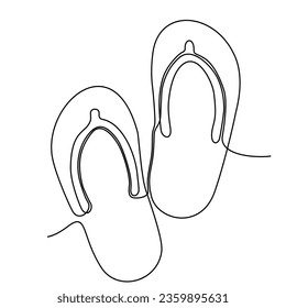 One continuous line drawing of slippers for beach. summer party. Single line draw design graphic illustration.