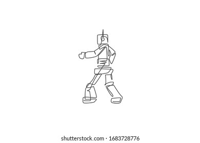 Eine durchgängige Zeichnung des intelligenten Roboters, Illustration zur Vektorillustration künstlicher Intelligenz. Futuristisches Technologieinnovationskonzept. Dynamische Vektorillustration für Einzelzeilenzeichnung
