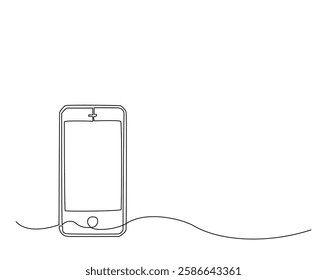 One continuous line drawing of smartphone vector illustration. Cellular phone monoline design. Technology concept.