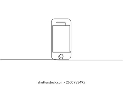 One continuous line drawing of smartphone vector illustration, Single continuous line art smartphone. Mobile phone touch screen gadget modern.