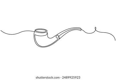 Una línea continua dibujando pipa de fumar con humo. Antiguas tubo de tabaco aislado sobre fondo blanco. Tubo para el concepto de tabaco de fumar en un estilo lineal minimalista . Ilustración vectorial, 