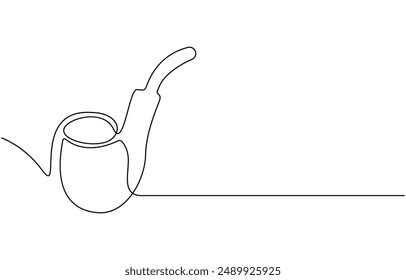 Una línea continua dibujando pipa de fumar con humo. Antiguas tubo de tabaco aislado sobre fondo blanco. Tubo para el concepto de tabaco de fumar en un estilo lineal minimalista . Ilustración vectorial, 