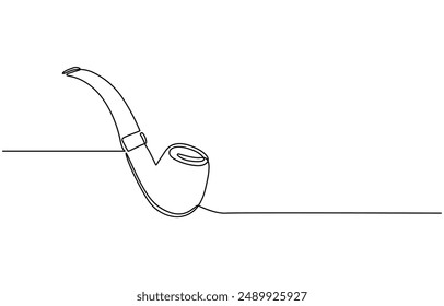 Una línea continua dibujando pipa de fumar con humo. Antiguas tubo de tabaco aislado sobre fondo blanco. Tubo para el concepto de tabaco de fumar en un estilo lineal minimalista . Ilustración vectorial, 