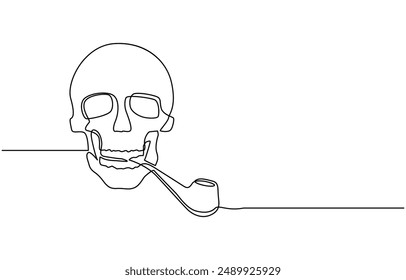 One continuous line drawing smoking pipe with smoke. Vintage tobacco pipe isolated on white background. Tube for smoking tobacco concept in a minimalistic linear style . Vector illustration, 