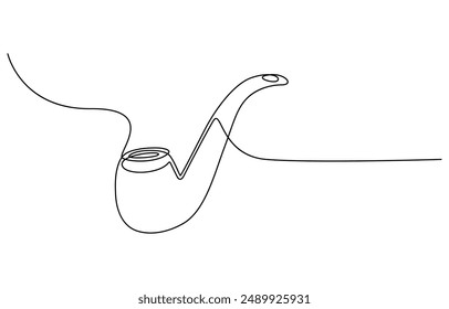 Una línea continua dibujando pipa de fumar con humo. Antiguas tubo de tabaco aislado sobre fondo blanco. Tubo para el concepto de tabaco de fumar en un estilo lineal minimalista . Ilustración vectorial, 