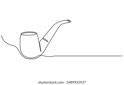 Una línea continua dibujando pipa de fumar con humo. Antiguas tubo de tabaco aislado sobre fondo blanco. Tubo para el concepto de tabaco de fumar en un estilo lineal minimalista . Ilustración vectorial, 