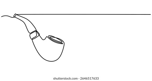 Uma linha contínua desenhando cachimbo de fumaça com fumaça. Tubo de cigarro vintage isolado em fundo branco. Tubo para fumar conceito de cigarro em um estilo linear minimalista . Ilustração vetorial. 