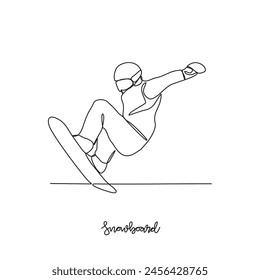 One continuous line drawing of Snowboard sports vector illustration. Snowboard sports design in simple linear continuous style vector concept. Sports themes design for your asset design illustration.