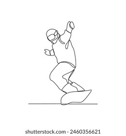 One continuous line drawing of Snowboard sports vector illustration. Snowboard sports design in simple linear continuous style vector concept. Sports themes design for your asset design illustration.