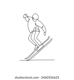 One continuous line drawing of Snowboard sports vector illustration. Snowboard sports design in simple linear continuous style vector concept. Sports themes design for your asset design illustration.