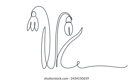 one continuous line drawing of snowdrop flowers