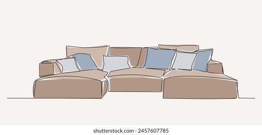 One continuous Line drawing of sofa furniture. Vector illustration.