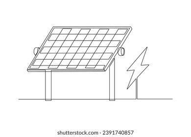 One continuous line drawing of Solar energy concept. Doodle vector illustration in simple linear style.