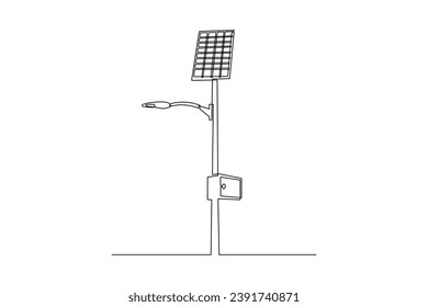 One continuous line drawing of Solar energy concept. Doodle vector illustration in simple linear style.