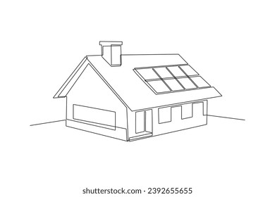 One continuous line drawing of Solar energy concept. Doodle vector illustration in simple linear style.