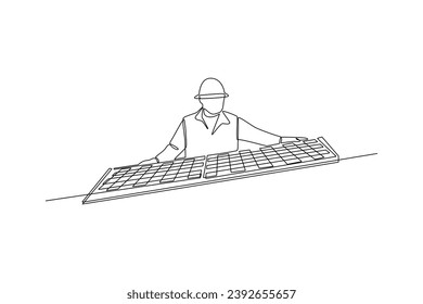 Eine durchgängige Zeichnung des Solarenergiekonzepts. Doodle Vektorgrafik im einfachen linearen Stil.