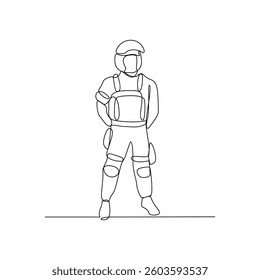 One continuous line drawing of soldiers holding weapons during war drills in a training camp vector design illustration. Soldier training activity illustration in simple linear style vector asset.