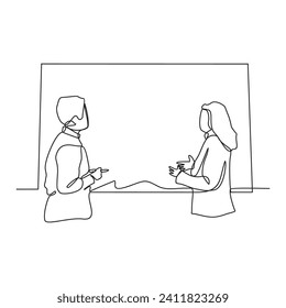 One continuous line drawing of someone presenting in front of an audience vector illustration. Suitable design concept for businessman or business woman presentation their business with linear style.