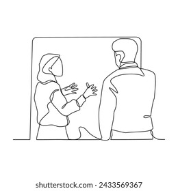 One continuous line drawing of someone presenting in front of an audience vector illustration. Suitable design concept for businessman or business woman presentation their business with linear style.