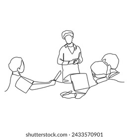 One continuous line drawing of someone presenting in front of an audience vector illustration. Suitable design concept for businessman or business woman presentation their business with linear style.