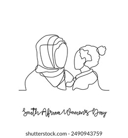 One continuous line drawing of South Africa National Women Day on August 9th. South Africa National Day design in simple linear style. South Africa Women's Day design concept vector illustration