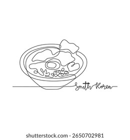 Um desenho de linha contínua de temas de assinatura da Coreia do Sul design ilustração vetorial. Coreia do Sul comida icônica em estilo linear simples vetor conceito. Boa ilustração para turismo e campanha de viagens