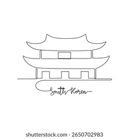 Um desenho de linha contínua de temas de assinatura da Coreia do Sul design ilustração vetorial. Coreia do Sul icônico edifício em estilo linear simples vetor conceito. Bom turismo de design e campanha de viagens.
