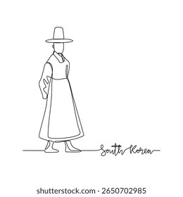 Um desenho de linha contínua de temas de assinatura da Coreia do Sul design ilustração vetorial. Coreia do Sul roupas nacionais em estilo linear simples vetor conceito. Bom design para turismo e campanha de viagens.