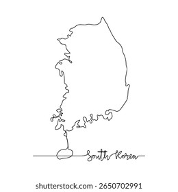 Um desenho de linha contínua de temas de assinatura da Coreia do Sul design ilustração vetorial. Mapa da Coreia do Sul no conceito de vetor de estilo linear simples. Ilustração de bom design para turismo e campanha de viagens.