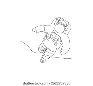 One continuous line drawing of space astronaut . single line illustration of spaceman. International day of human space flight. editable outline