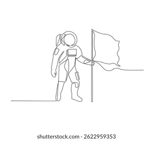 One continuous line drawing of space astronaut . single line illustration of spaceman. International day of human space flight. editable outline