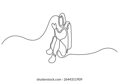 One continuous line drawing of space astronaut . single line illustration of spaceman. International day of human space flight. editable outline, Astronaut in continuous one line drawing. construction