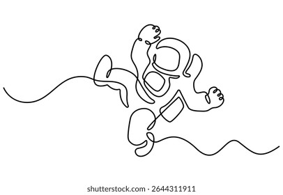 One continuous line drawing of space astronaut . single line illustration of spaceman. International day of human space flight. editable outline, Astronaut in continuous one line drawing. construction