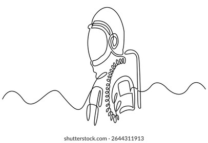One continuous line drawing of space astronaut . single line illustration of spaceman. International day of human space flight. editable outline, Astronaut in continuous one line drawing. construction