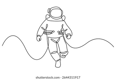 One continuous line drawing of space astronaut . single line illustration of spaceman. International day of human space flight. editable outline, Astronaut in continuous one line drawing. construction