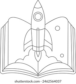 One continuous line drawing of spacecraft. Vector illustration. Rocket space ship launch. Spacecraft one line art