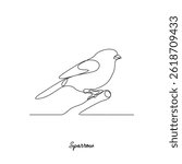 One continuous line drawing of Sparrow animal vector illustration. Bird animal themes in simple linear style vector design concept. Animal bird family for your asset design and educational purpose