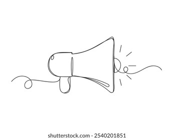 One continuous line drawing speaker megaphone isolated vector illustration on white background.