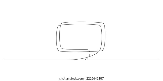 One continuous line drawing of Speech bubble square shaped. Chat cloud and thought dialogue symbol in simple linear style. Comic text comment concept in editable stroke. Doodle vector illustration