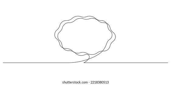 One continuous line drawing of Speech bubble wave shaped contour. Chat cloud and thought dialogue icon in simple linear style. Comic text comment concept in editable stroke. Doodle vector illustration