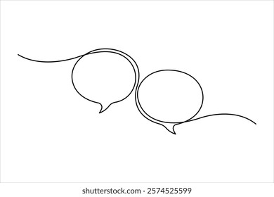 One continuous line drawing of speech bubble square shaped chat cloud and thought dialogue design