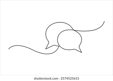 One continuous line drawing of speech bubble square shaped chat cloud and thought dialogue design