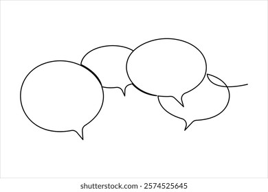 One continuous line drawing of speech bubble square shaped chat cloud and thought dialogue design