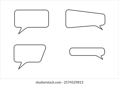  One continuous line drawing of speech bubble set square shaped chat cloud and thought dialogue design 
