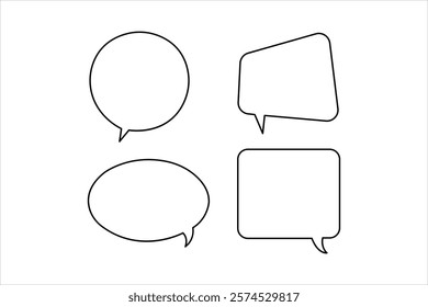  One continuous line drawing of speech bubble set square shaped chat cloud and thought dialogue design 
