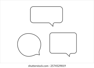  One continuous line drawing of speech bubble set square shaped chat cloud and thought dialogue design 
