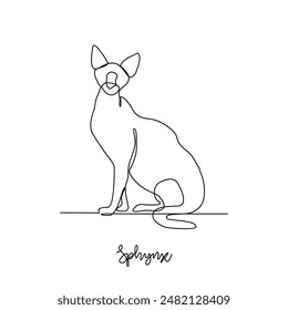 One continuous line drawing of Sphynx vector illustration. Type of Cat themes design concept with simple linear style vector. Cats are domesticated mammals, loyalty and companionship to humans.